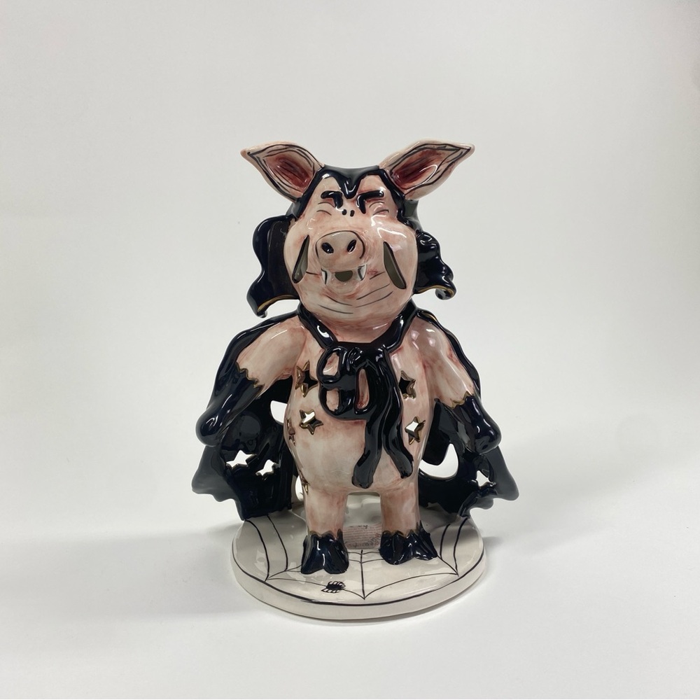 Blue Sky Clayworks Dracula Pig Tealight 2009 Halloween Heather Goldminc Gift 089